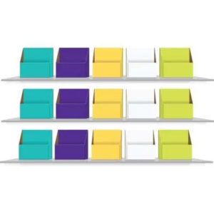 Book Band Colour-Coded Storage Boxes Turquoise, Purple, Gold, White & Lime (3 of each)